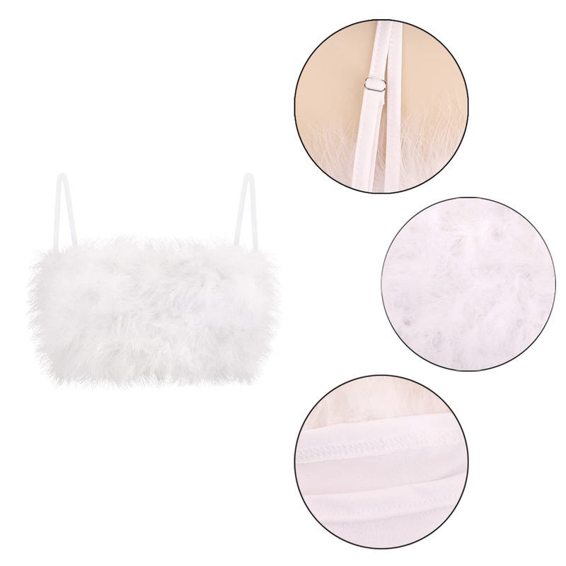 Vimoisa Women Faux Fur Tank Top Spaghetti Strap Crop Cami Top Tight Sleeveless Tube Top Vest(S) - Image 2